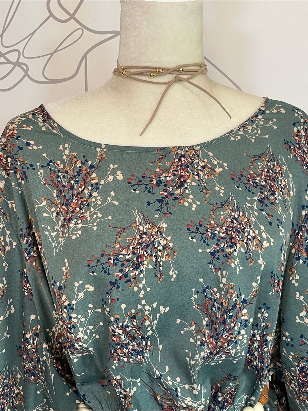 Hayden-Teal Floral Long Sleeve Maxi Dress with Elastic Waist size 2X - Picture 7 of 10